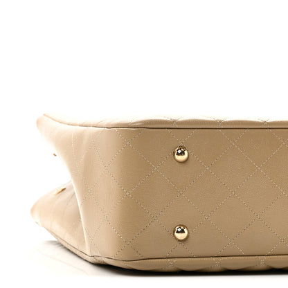 Caviar Quilted Large Shopping Tote Dark Beige