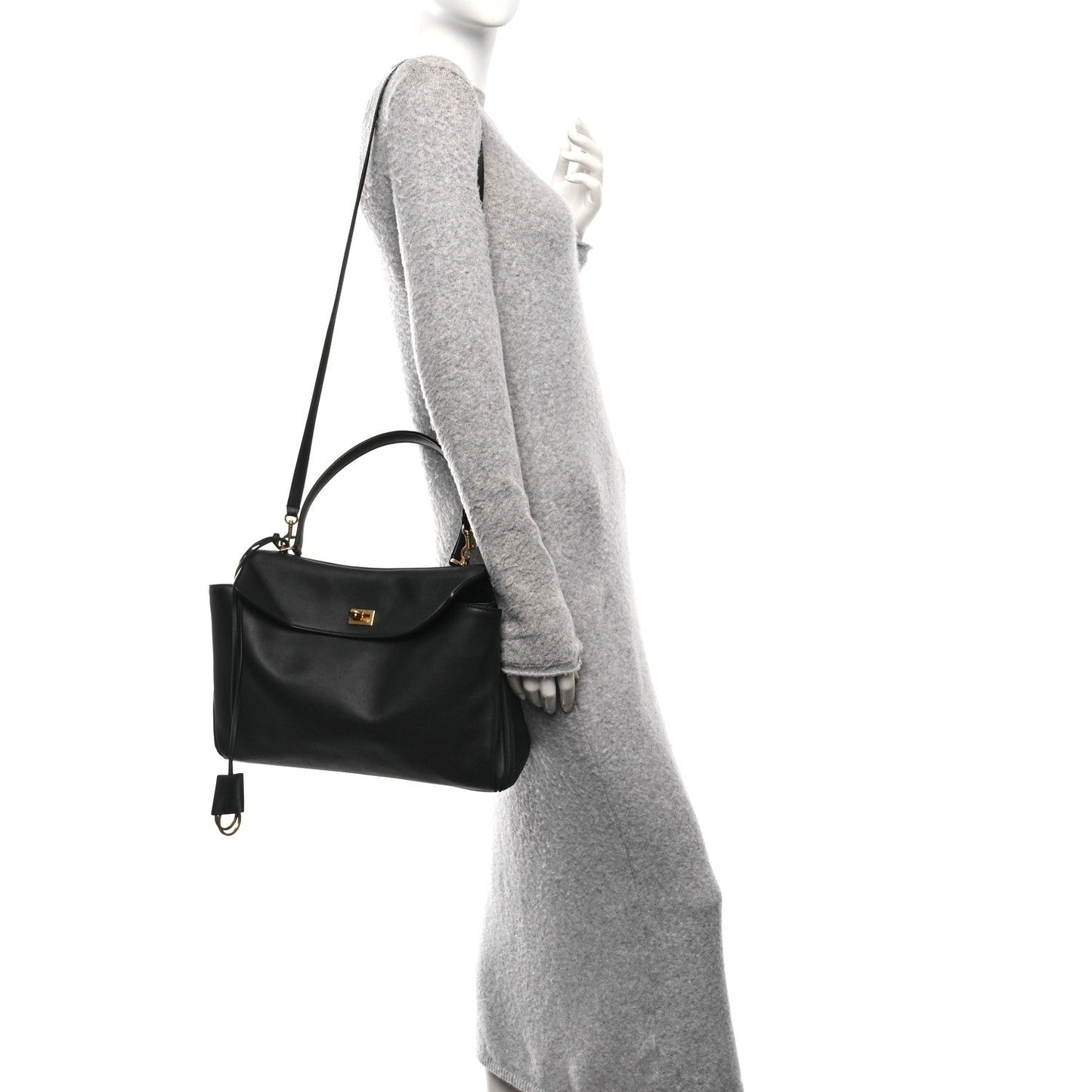 Natural Smooth Calfskin Medium Rodeo Top Handle Handbag  Black