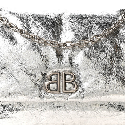 Metallized Arena Calfskin MIni Monaco Chain Shoulder Bag Silver