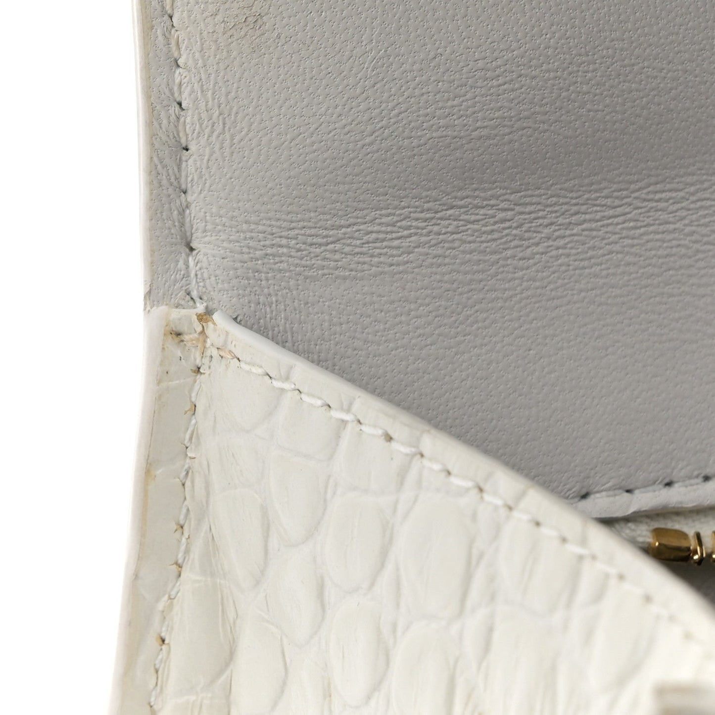Calfskin Crocodile Embossed Small Hourglass Top Handle Bag White