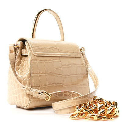 Calfskin Crocodile Embossed Small La Medusa Top Handle Bag Beige
