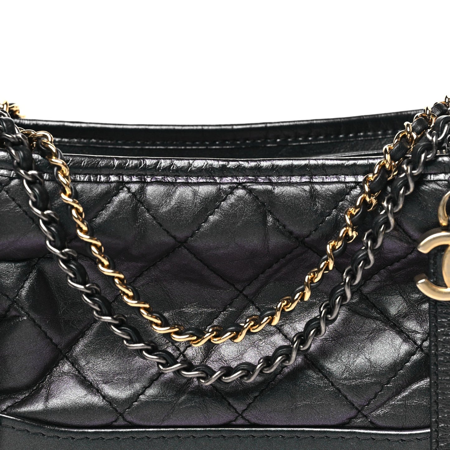 Iridescent Aged Calfskin Quilted Small Gabrielle Hobo Black