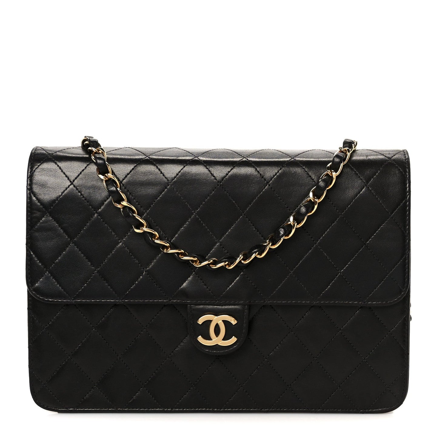 Lambskin Quilted Medium Single Flap Black