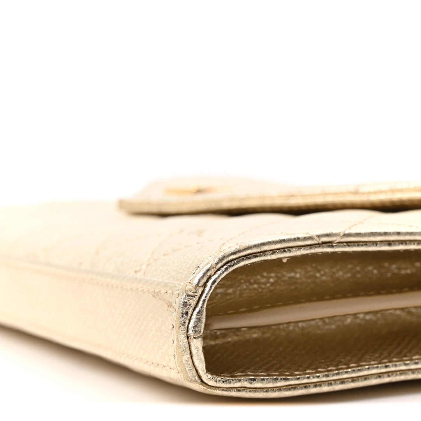 Metallic Calfskin Tri-Quilt Monogram Envelope Chain Wallet  Oro