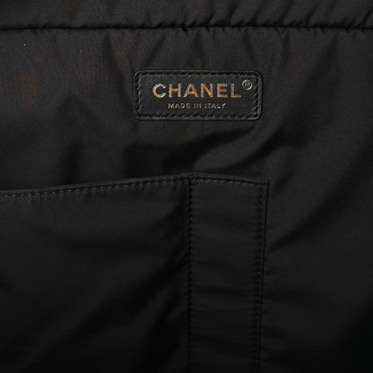 Shiny Grained Calfskin Quilted Large Travel Bowling Bag Black