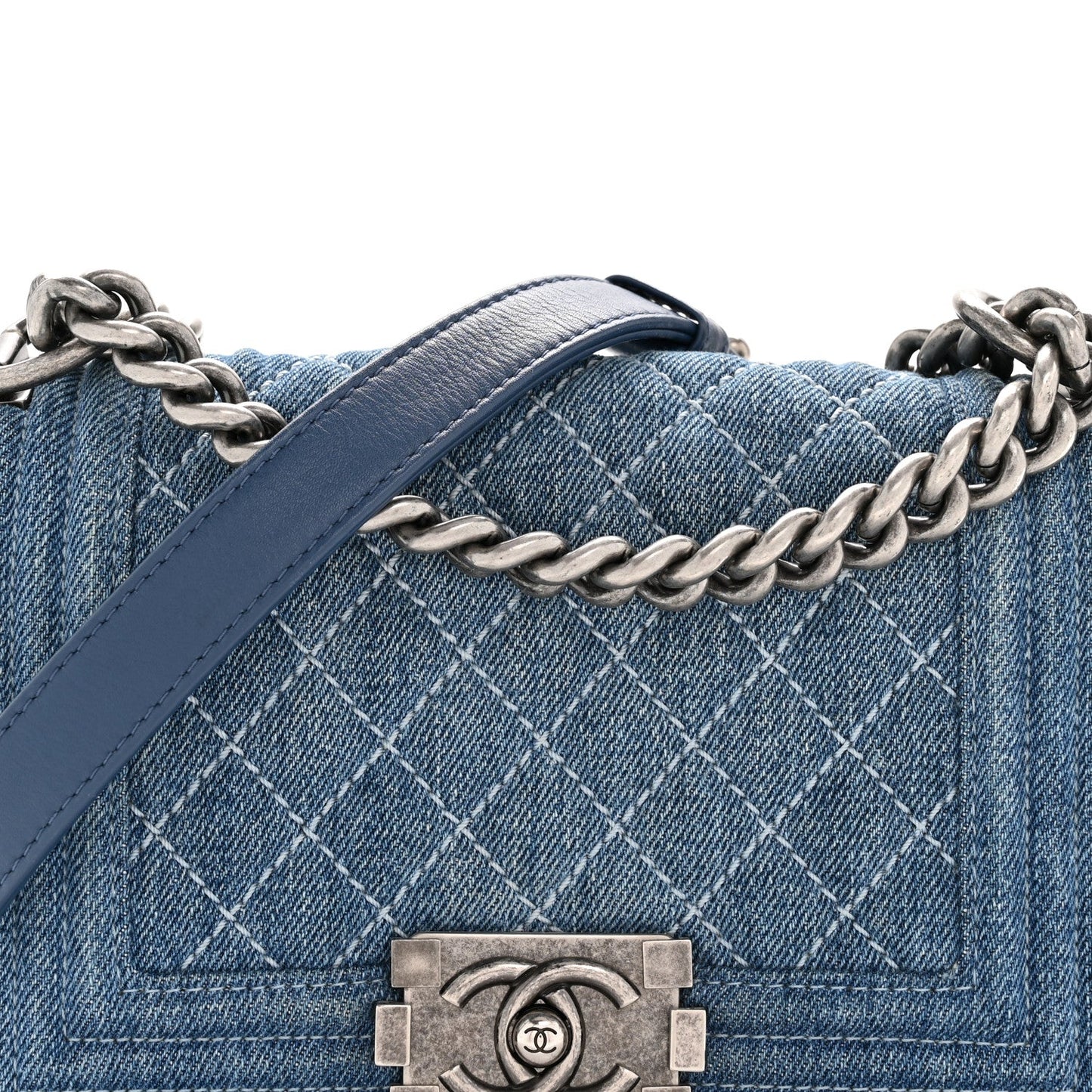 Denim Quilted Small Boy Flap Blue