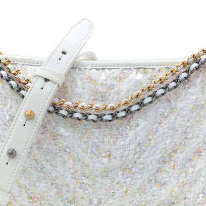 Tweed PVC Patent Chevron Quilted Medium Gabrielle Hobo White