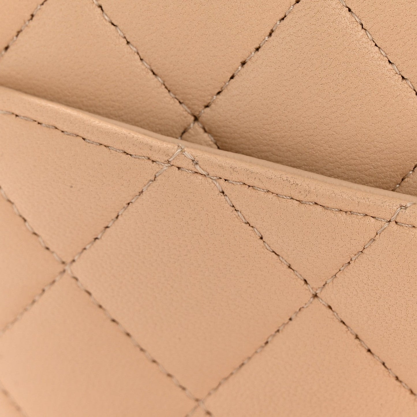 Lambskin Quilted Medium Double Flap Beige