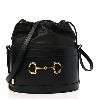 Azalea Sakai Calfskin Horsebit 1955 Drawstring Bucket Bag Black