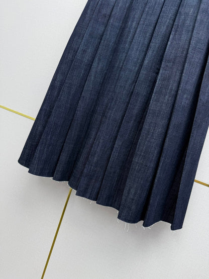 Miumiu 2026 Retro Denim Pleated Skirt Blue Cotton 351555