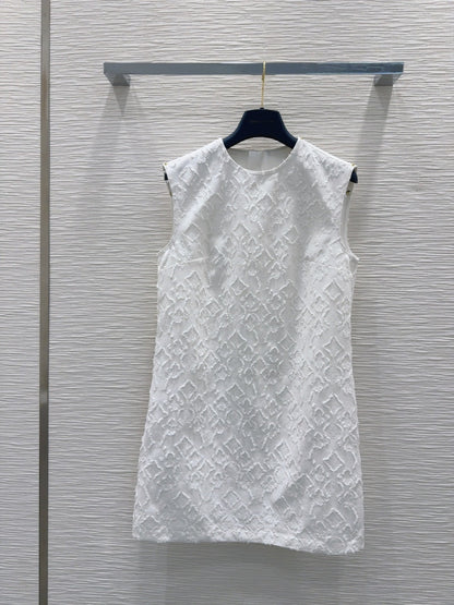 LV 25S Back Zipper Cute Vest Dress White Cotton