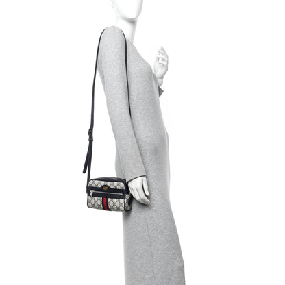 GG Supreme Monogram Textured Dollar Calfskin Web Mini Ophidia Shoulder Bag Beige Blue