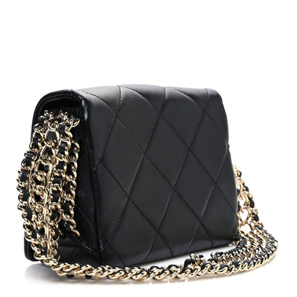 Lambskin Quilted Mini Chain Rows Flap Black