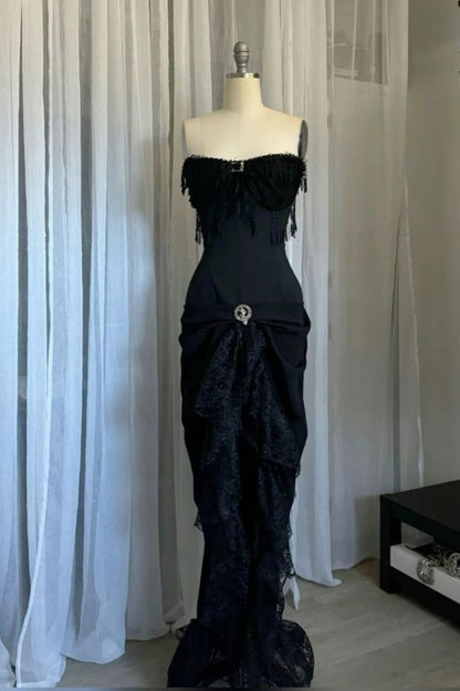 formaldressy-Black vintage elegant lace long prom dress gh5761