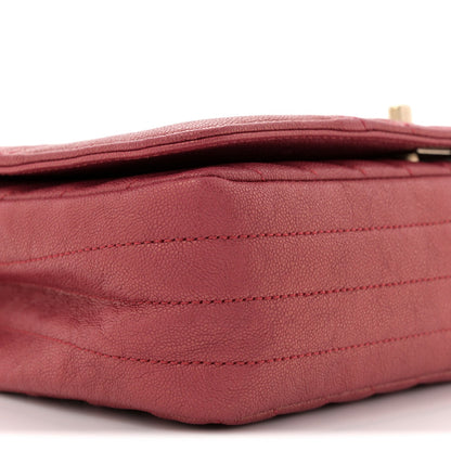 Metallic Caviar Chevron Quilted Medium Statement Flap Dark Pink