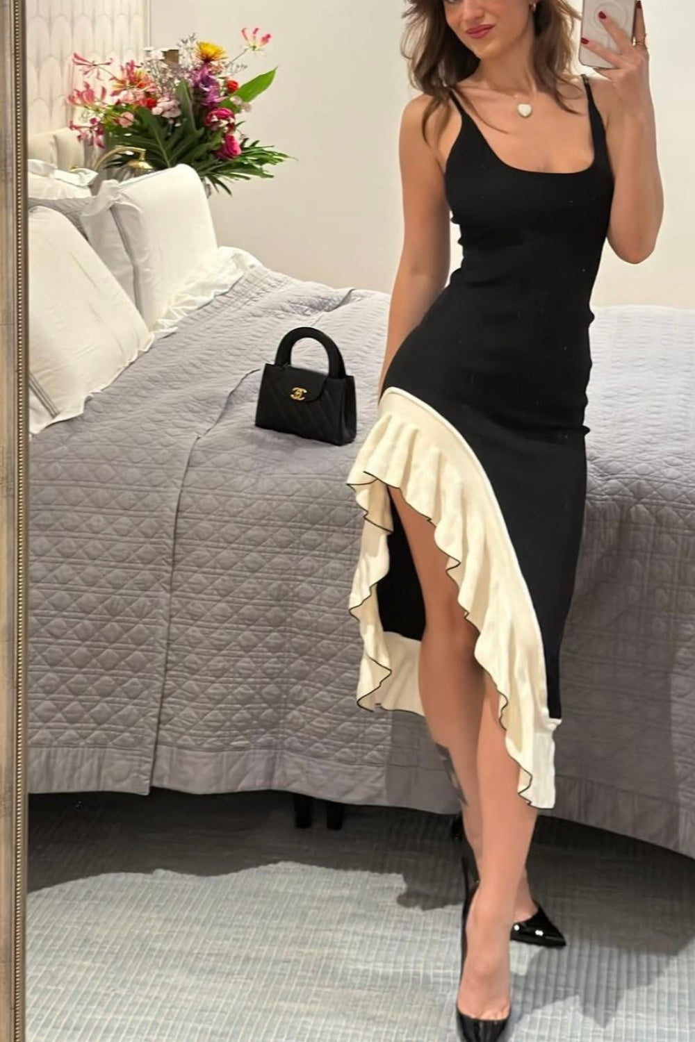formaldressy-Black and white ruffled dress gh6143