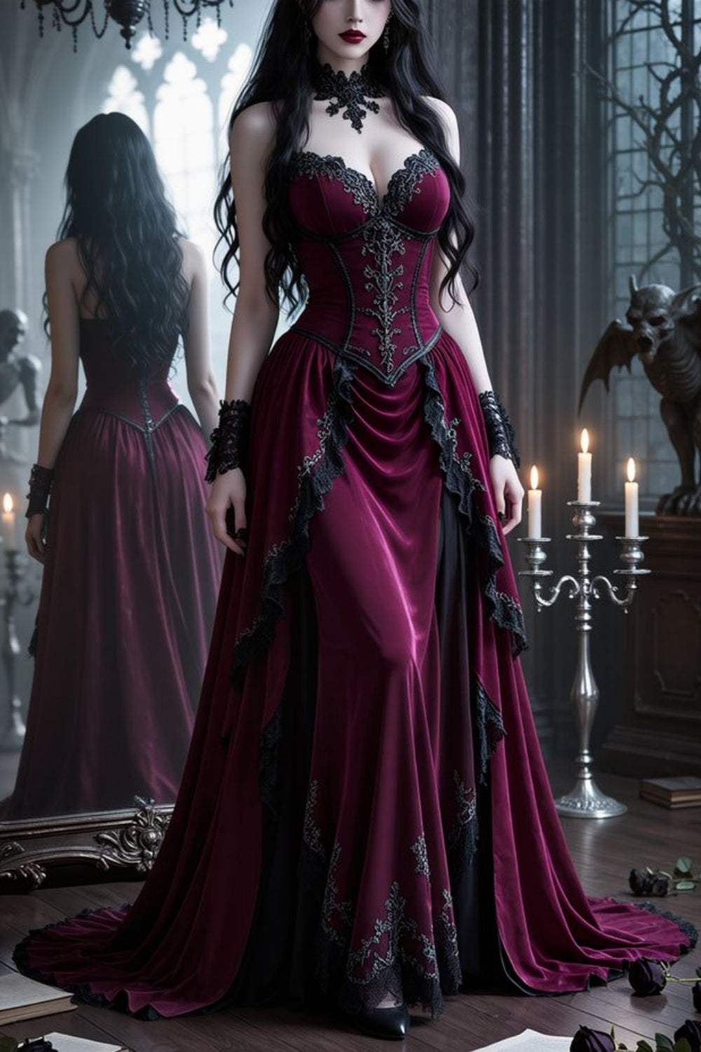 formaldressy-Purple Velvet Long Floor-Length Prom Dress With Train gh5942