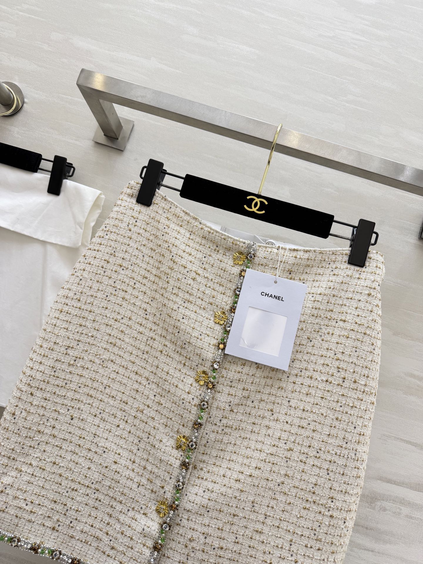 CC 26s Midi Skirt White Gold Tweed