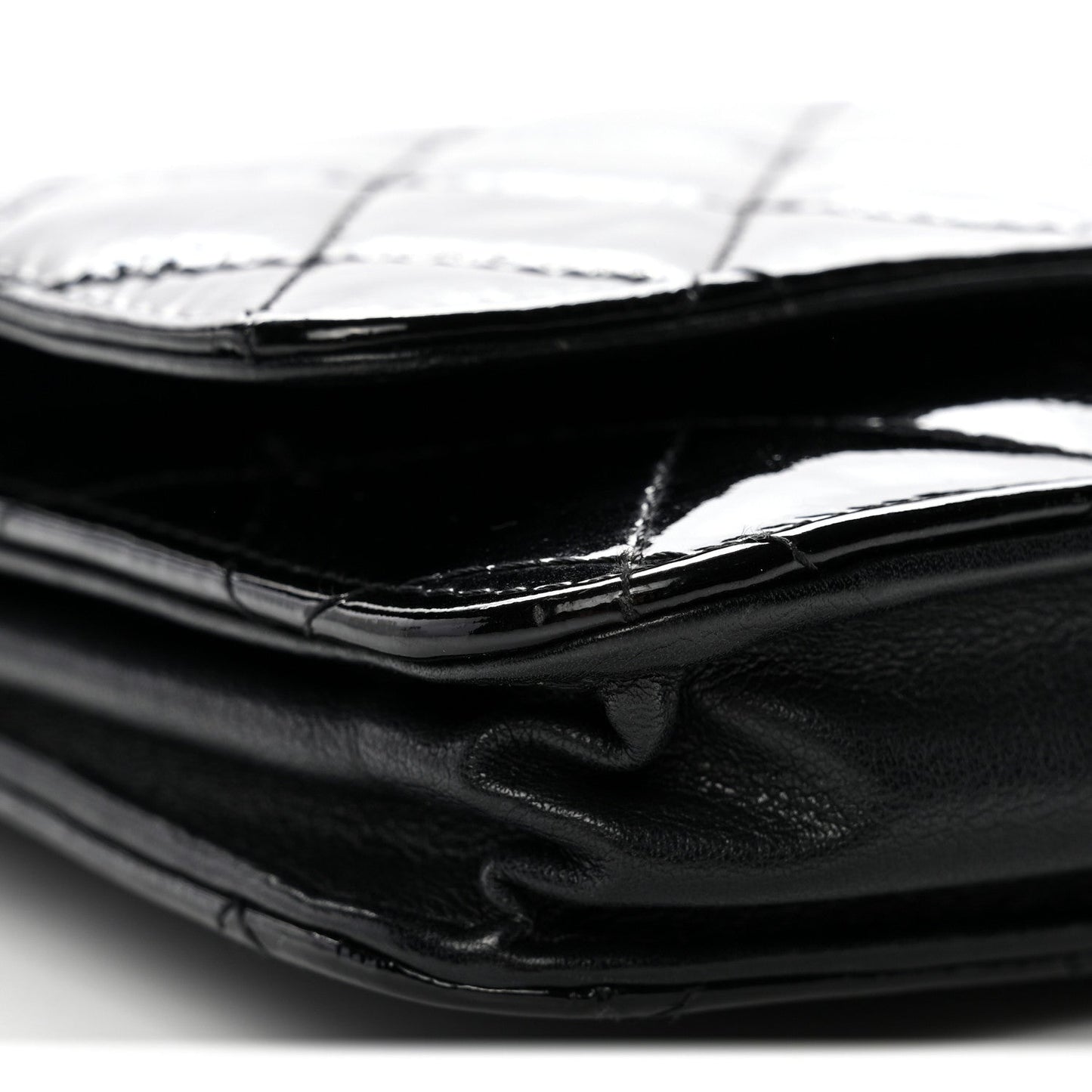 Distressed Patent Calfskin Quilted Reissue Wallet On Chain WOC Black