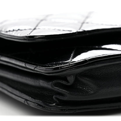 Distressed Patent Calfskin Quilted Reissue Wallet On Chain WOC Black