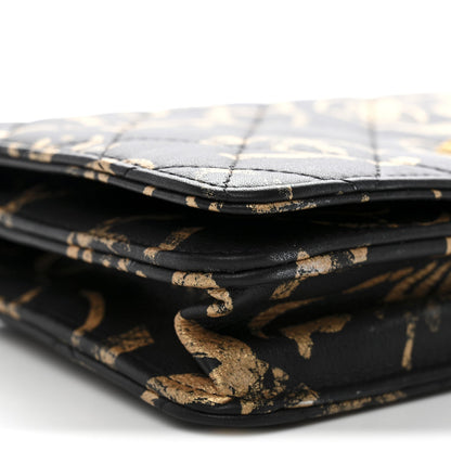 Calfskin Quilted Graffiti Pyramid Wallet On Chain WOC Black