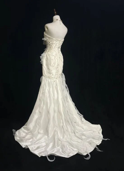 Mermaid Satin Chiffon Ruffle Beaded Long Prom Dress,Wedding Dress,Evening Dress  cg26182