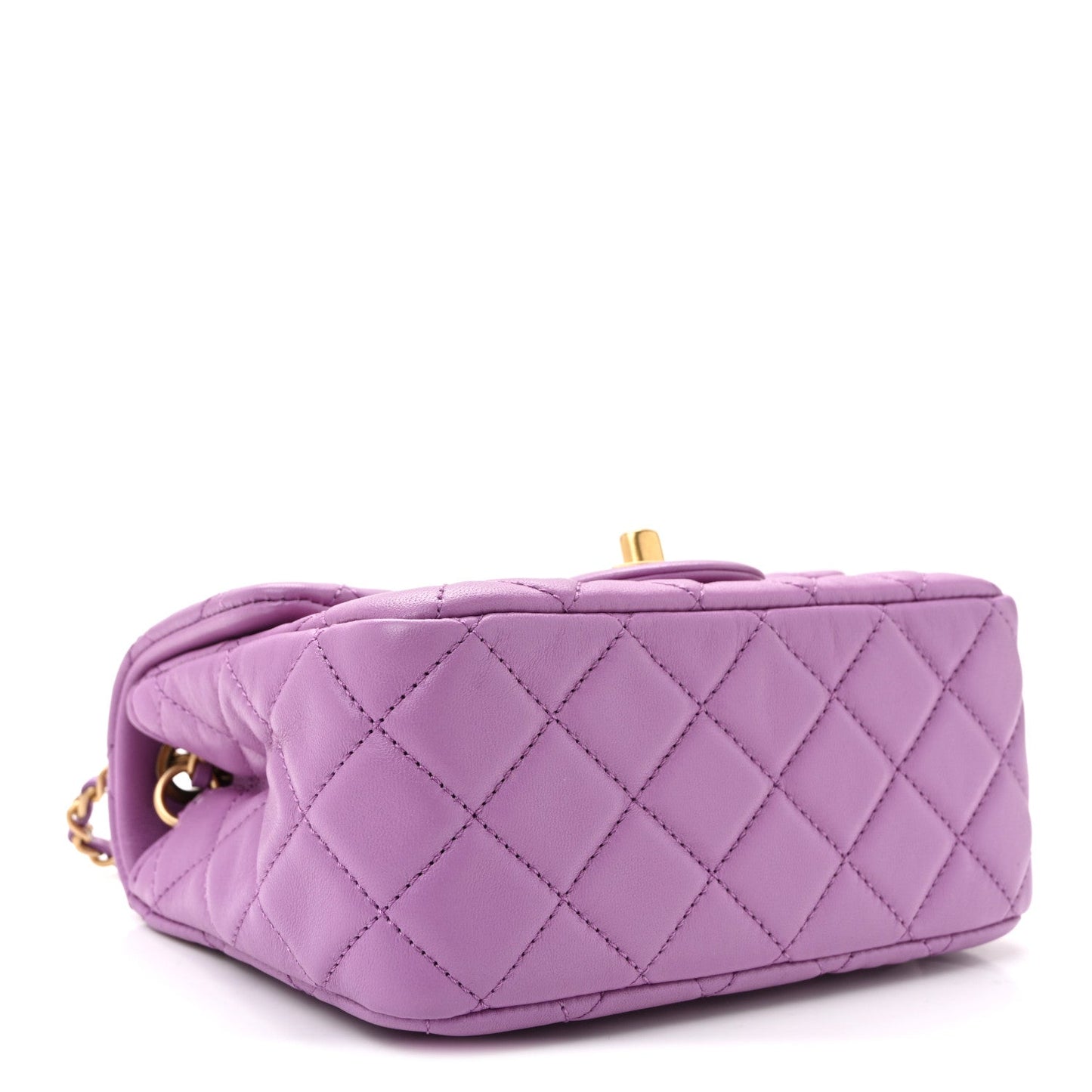 Lambskin Quilted Mini Pearl Crush Flap Purple