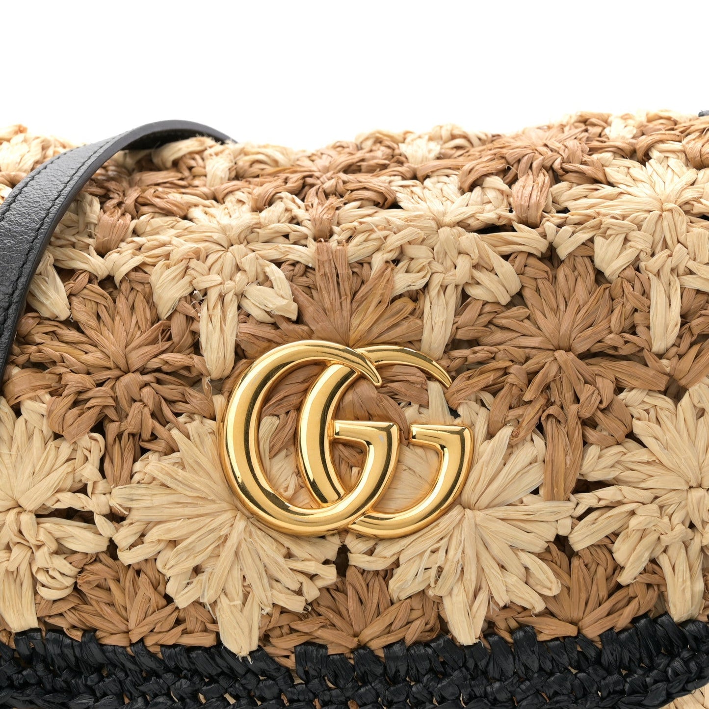 Raffia Azalea Calfskin Crochet Flower Small GG Marmont Shoulder Bag Natural Ecru Black