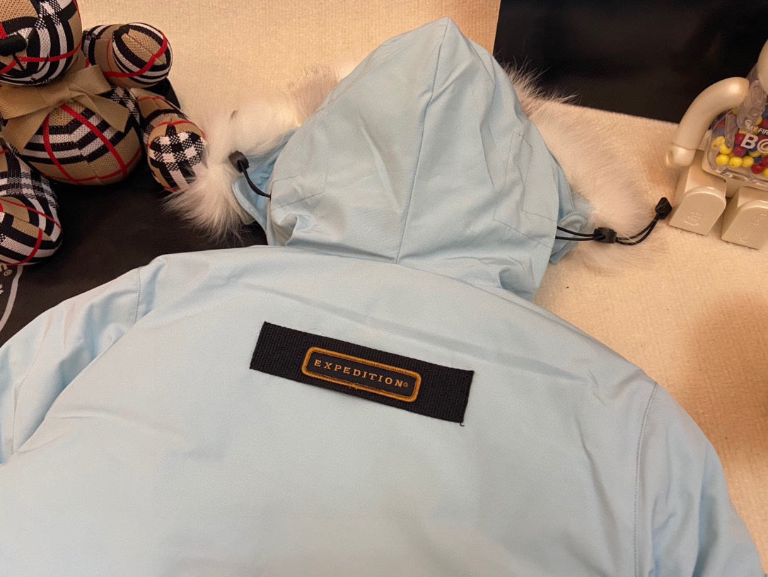 Canada Goose Children Jacket Wolf Fur Light Blue Polyester Cotton