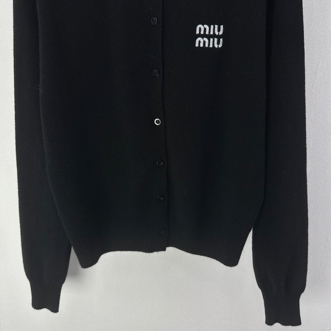 Miumiu 2026 Knit Long-Sleeve Cardigan Black Wool Acrylic Nylon 349049