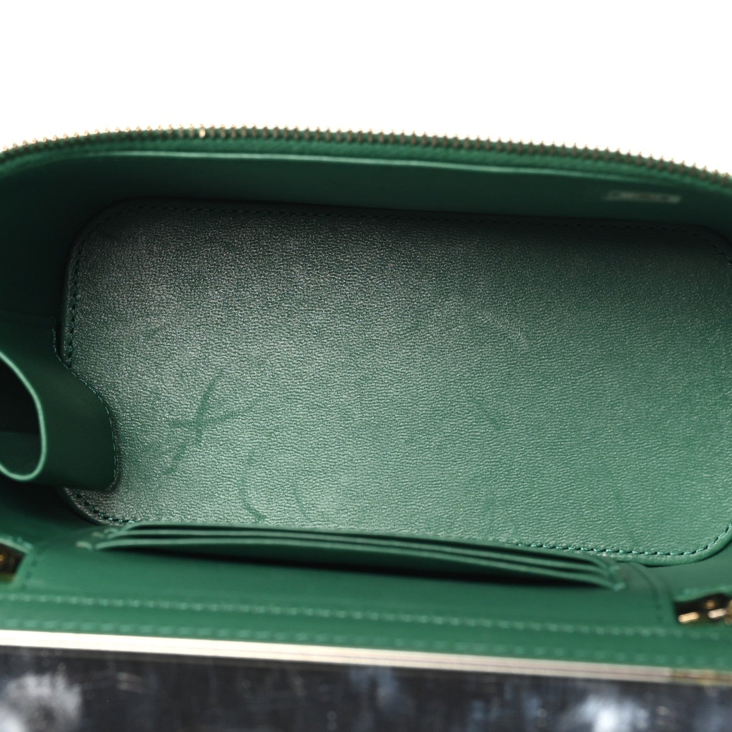 Lambskin Quilted Small Top Handle Vanity Case With Chain Green