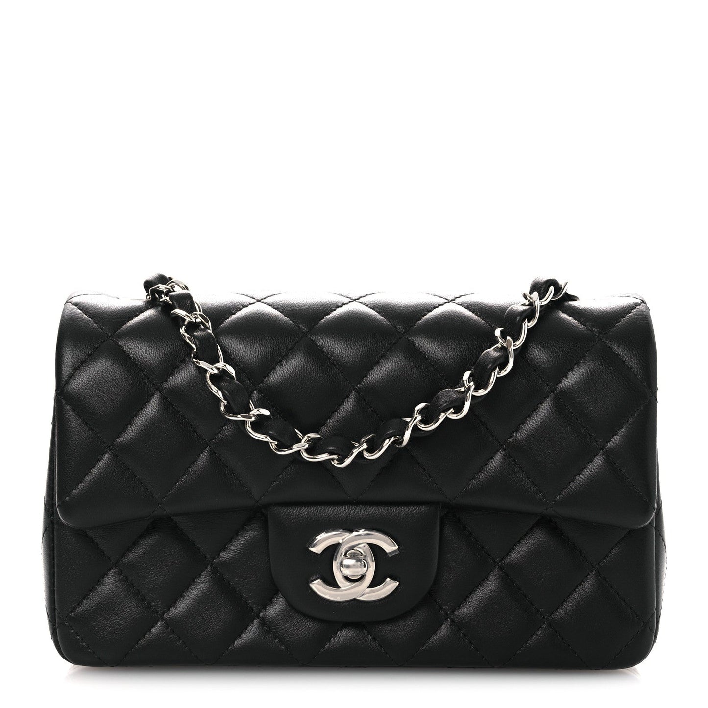 Lambskin Quilted Mini Rectangular Flap Black