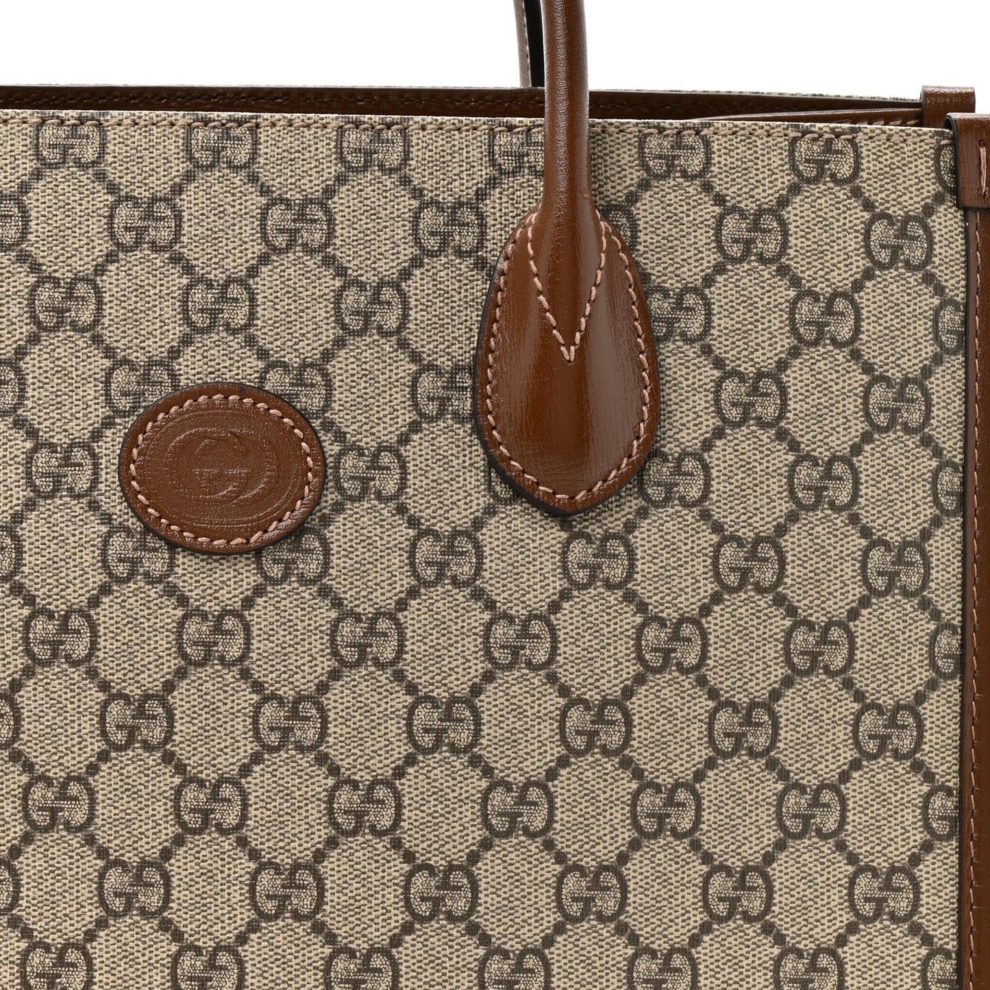 GG Supreme Monogram Azalea Calfskin Small Retro Interlocking G Tote Bag Beige Ebony Brown Sugar