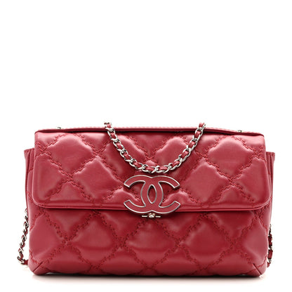 Calfskin Quilted Double Stitch Hamptons Clutch with Chain Red