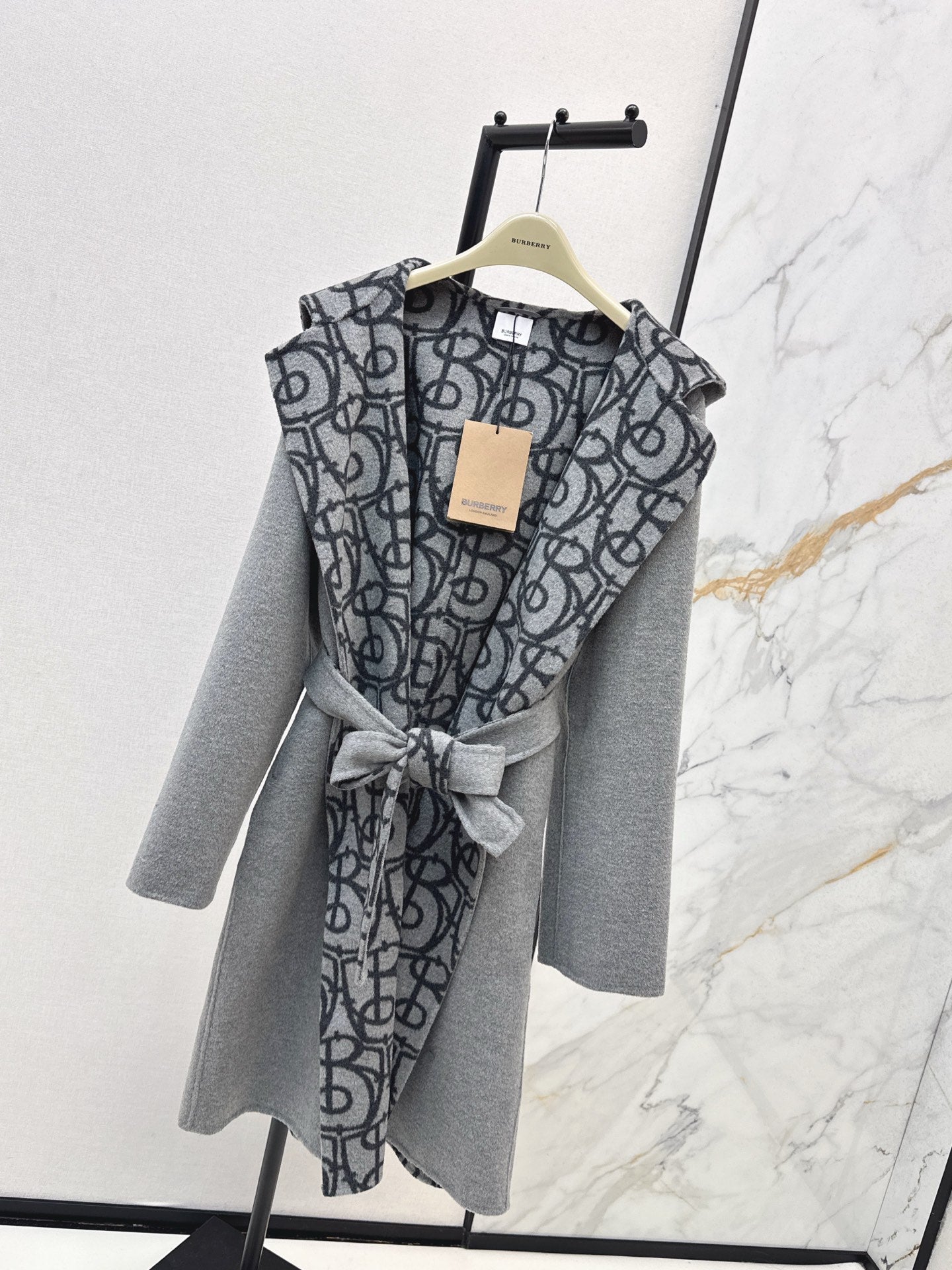 Burberry 25 Hooded Long Coat Gray Wool