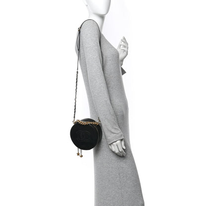 Glazed Calfskin Round As Earth Evening Bag Black