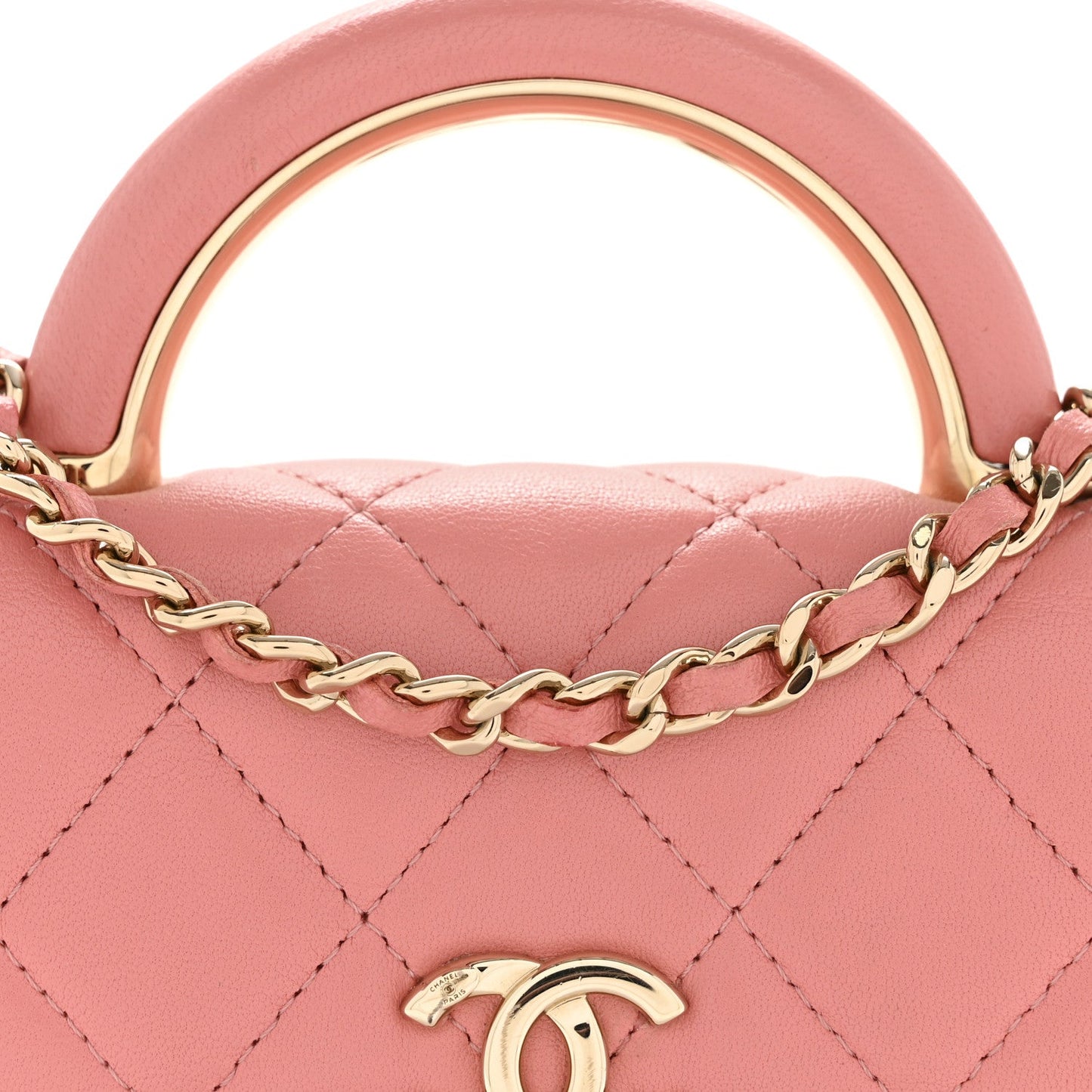 Lambskin Quilted Top Handle Flap Clutch With Chain Pink