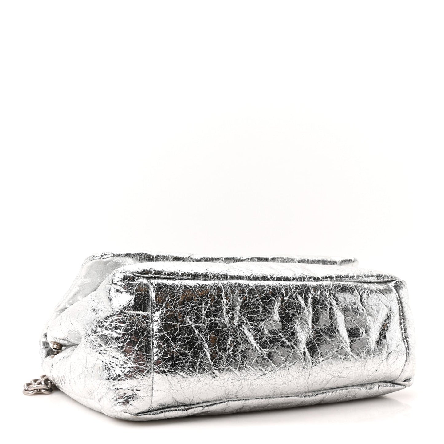 Metallized Arena Calfskin MIni Monaco Chain Shoulder Bag Silver