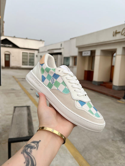 LV Groovy Sneaker White Blue Green Damier Canvas Suede 597683