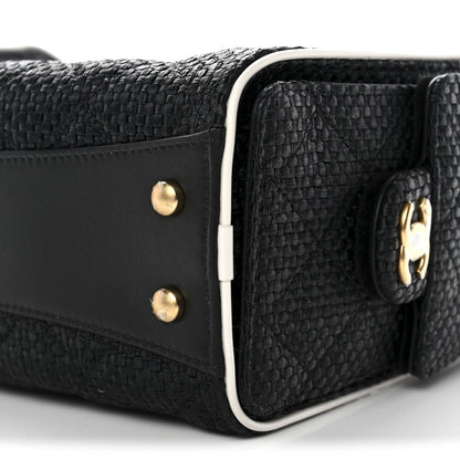 Braided Raffia Calfskin Quilted Mini Chanel 25 Handbag Black White