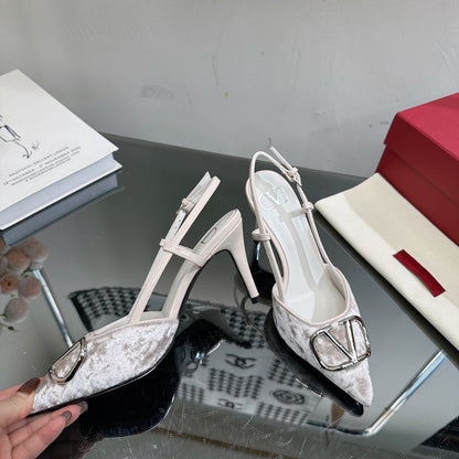 Vlogo Signature Slingback White Calfskin and Velvet