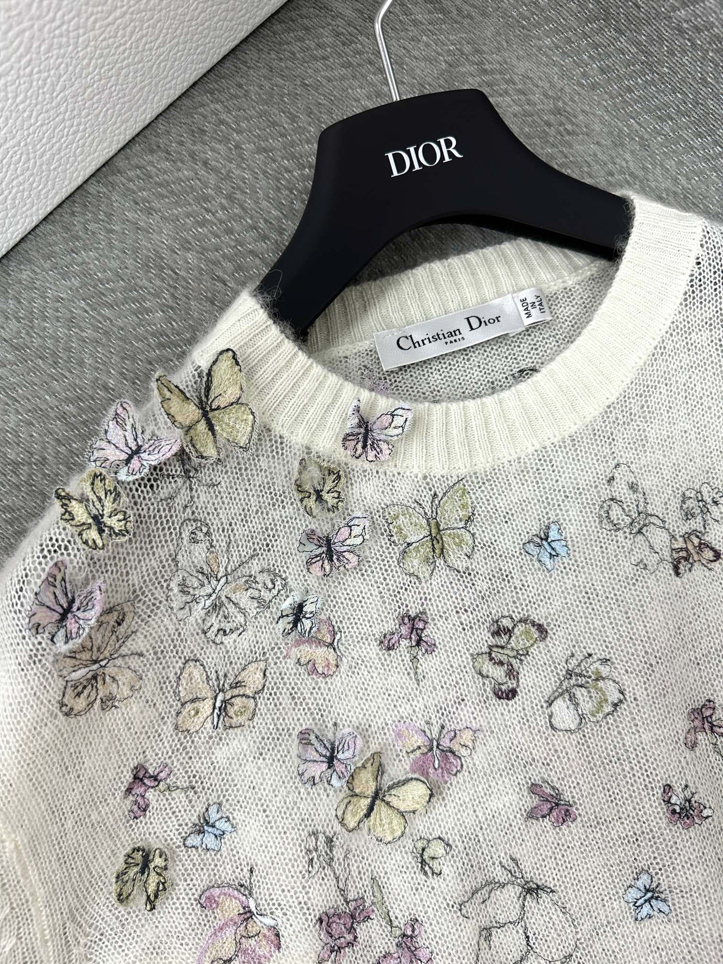 CD Butterfly Embroidered SweaterWhite Alpaca Wool Cashmere 345311
