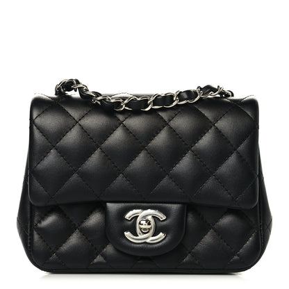 Lambskin Quilted Mini Square Flap Black