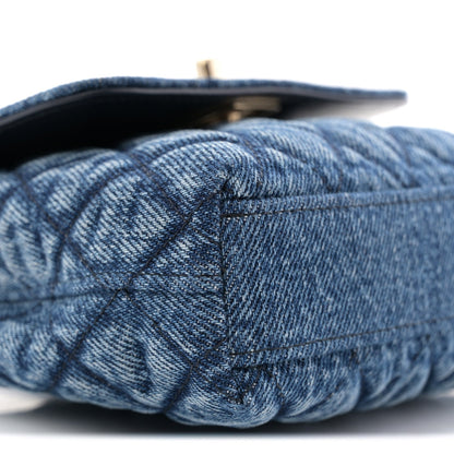 Washed Denim Quilted Coco Handle Clutch With Chain Blue