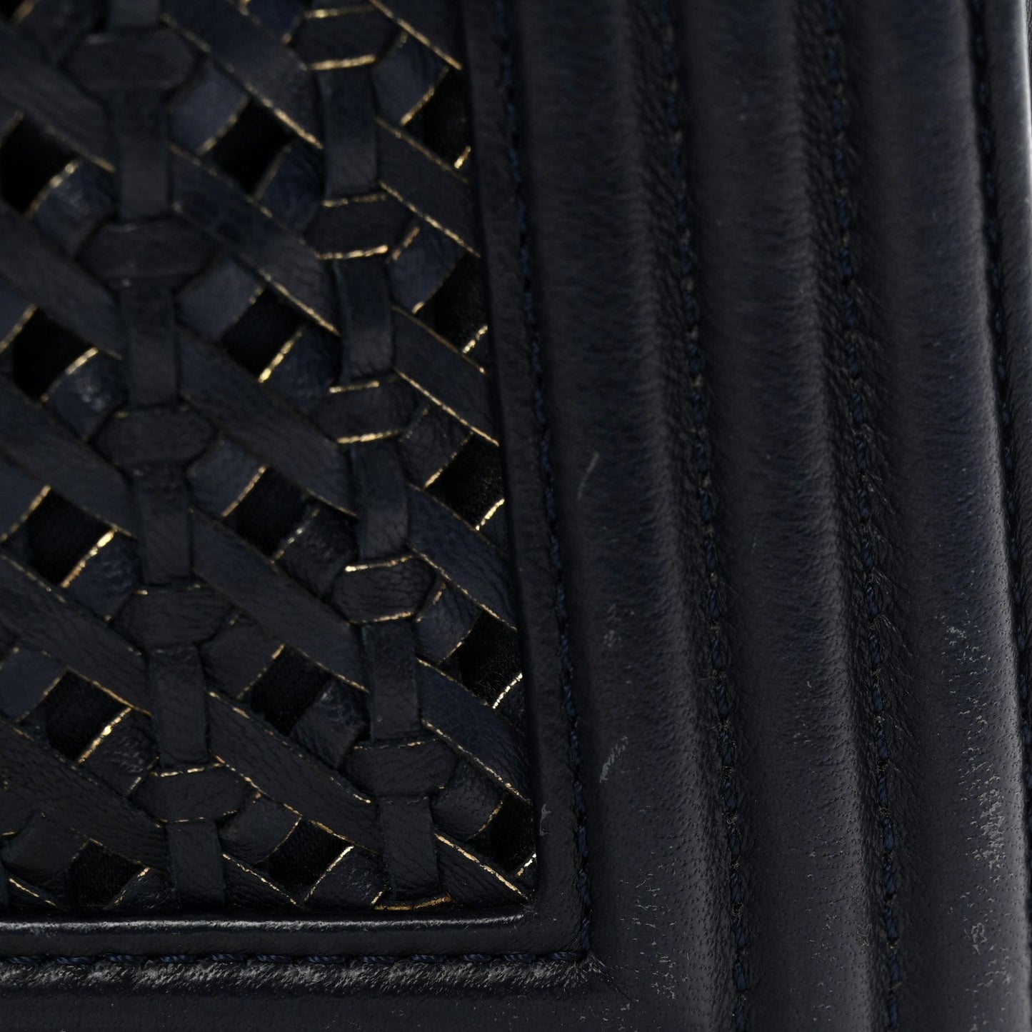 Lambskin Braided Woven Medium Boy Flap Navy Black