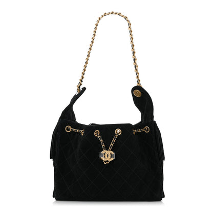 Suede Quilted Small Chanel 25 Handbag Black