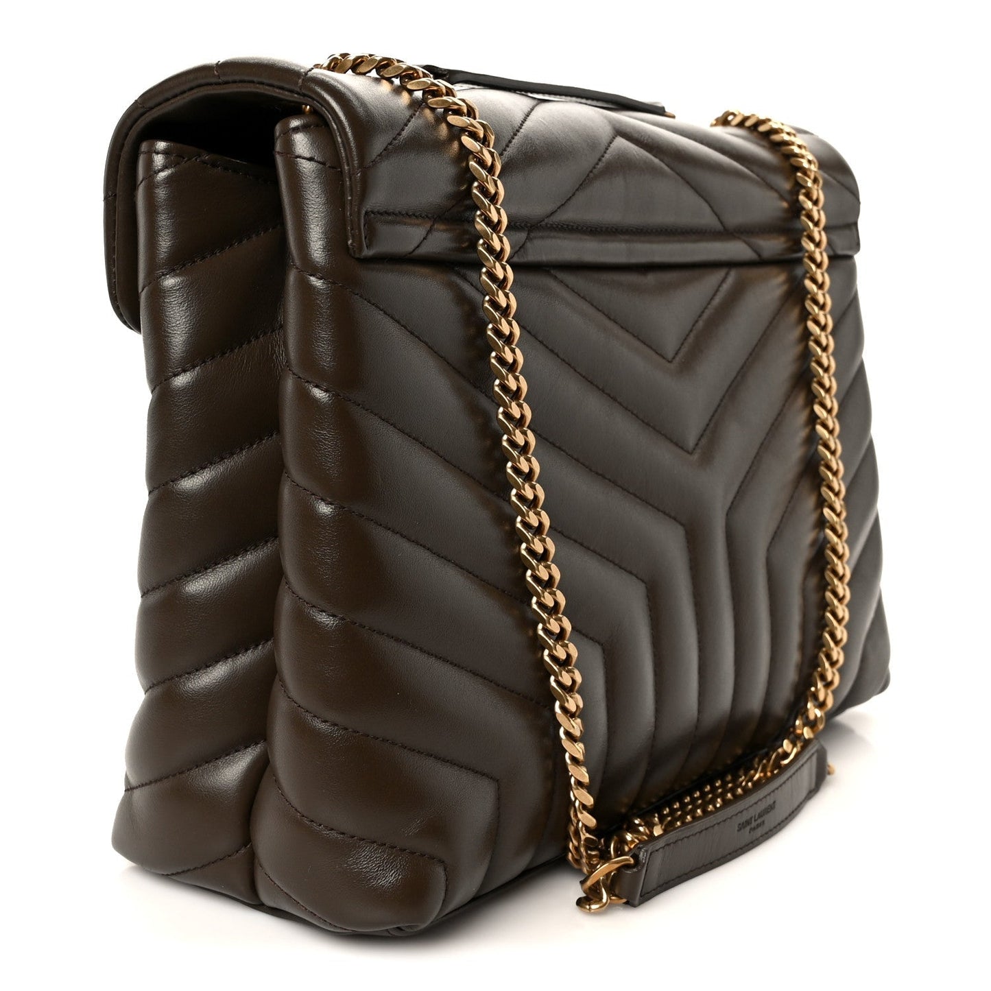 Calfskin Y Quilted Monogram Medium Loulou Chain Satchel Soil Brown