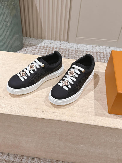 LV 1AICMB Time Out Sneaker Black Perforated Mahina Mongram Leather 555678