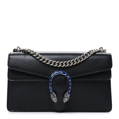 Dollar Calfskin Enamel Small Dionysus Shoulder Bag Black Electric Blue