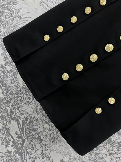 LV 25 Round-Neck Logo Metal Buttoned Dress Black Poliester